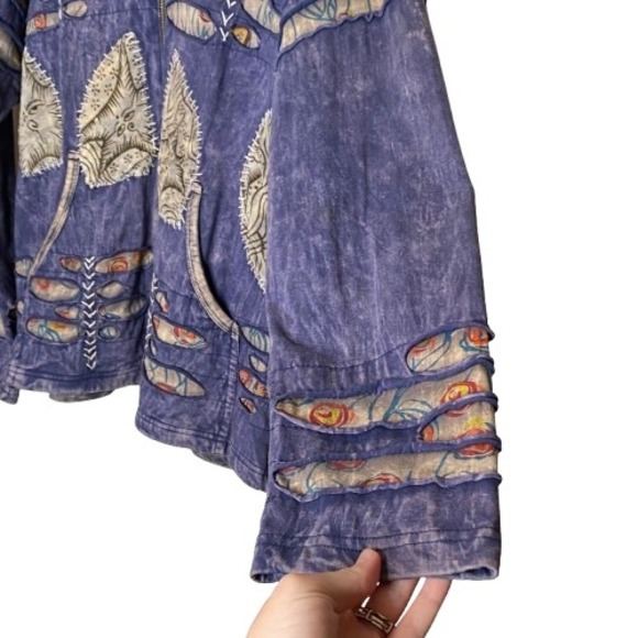 Rising International Womens Razor Cut Patch Full Zip Hoodie L Nepal Boho Hippie - Picture 9 of 16